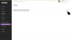 Work-based learning Settings page. There's a section for "Student-created opportunities". The cursor is clicking "Manage" next to it